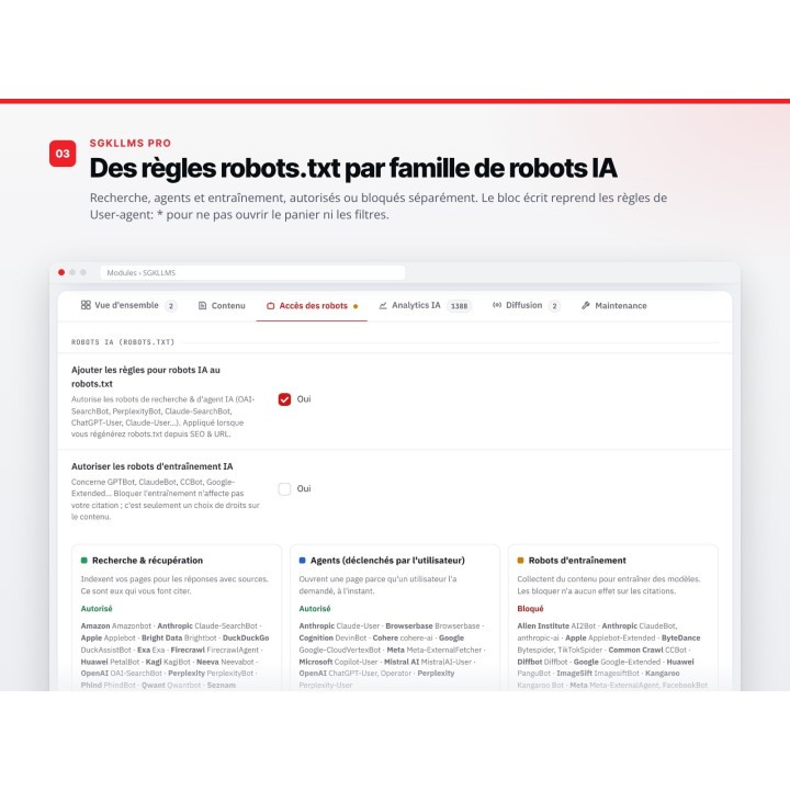 SGKLLMS Pro : llms.txt, robots IA et ventes de l'IA pour PrestaShop — capture 4